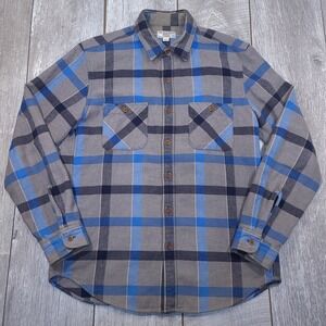 Wallace & Barnes Flannel Shirt Mens Medium Grey Blue Plaid Button Heavy Cotton